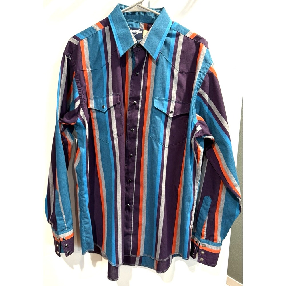 Vintage Wrangler Men's Cowboy Cut Striped Long Sleeve X-Long Tails 16.5x35